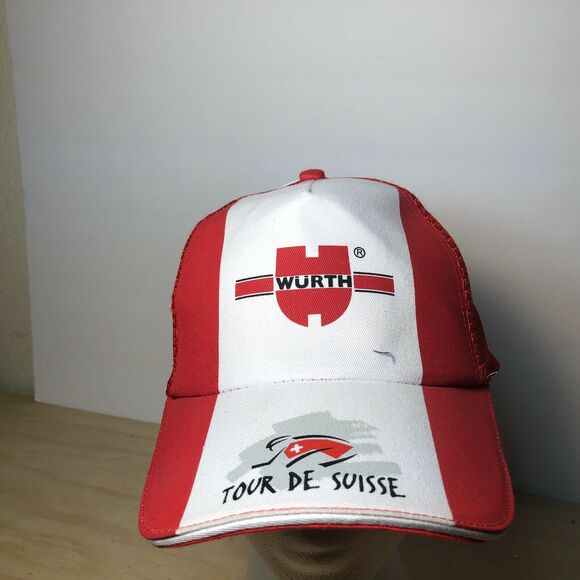 Wurth Tour De Suisse Hat Cap Spell Out Logo Snap Back Trucker Baseball Dad Red - Picture 2 of 7